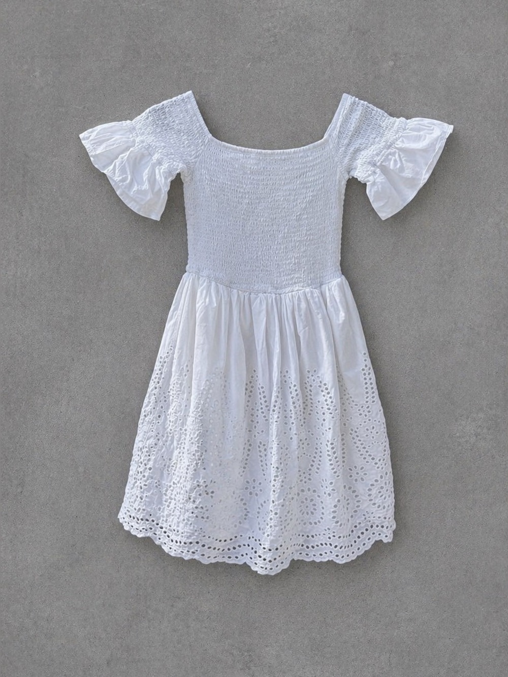 White Eyelet Smocked Dress